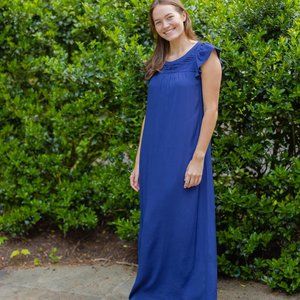 NWT Sail to Sable Navy Flutter Sleeve Maxi Dress